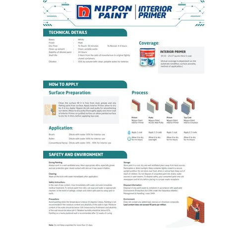 20 L Nippon Paint Interior Primer - Physical Form: Liquid