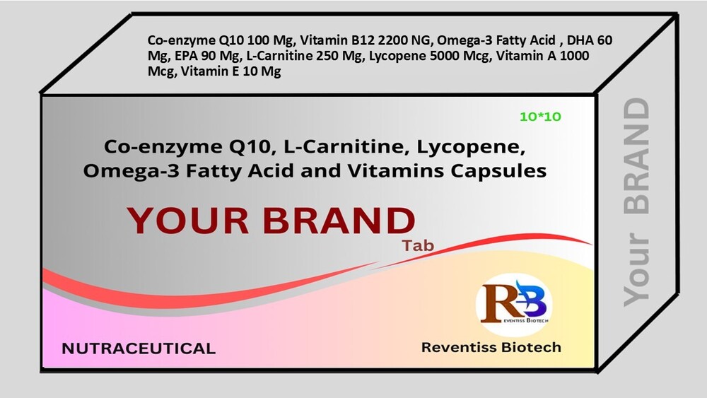 Co-enzyme Q10, Vitamin B12, Omega-3 Fatty Acid , DHA, EPA , L-Carnitine, Lycopene, Vitamin A , Vitamin E