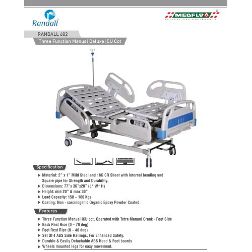 Three Function Manual Deluxe Icu Cot - Color: Grey Blue