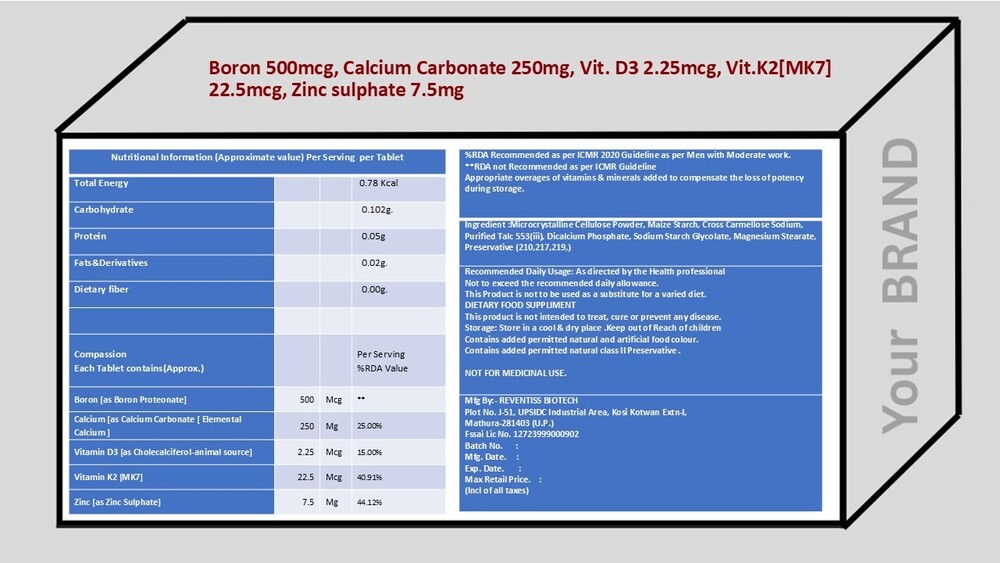 Boron, Calcium Carbonate, Vit. D3, Vit.K2[MK7], Zinc sulphate