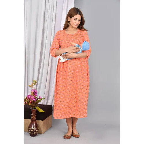 Ladies Cotton Feeding Gown - Color: Orange