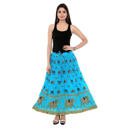 Printed Cotton Skirt - Color: Multi Colors