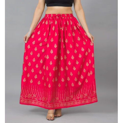 Gold Printed Skirt - Color: Red