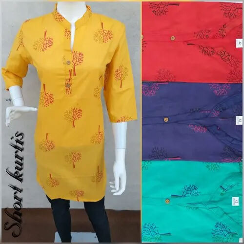 Printed Cotton Kurti - Color: Yellow