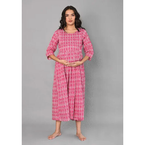 Cotton Maternity Dresses - Color: Pink