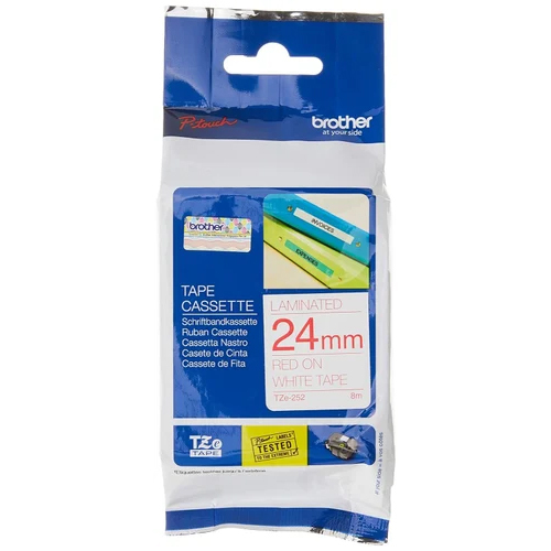 24Mm Brother Genuine Tze252 Red On White Laminated Tape - Advantage: Easy To Use