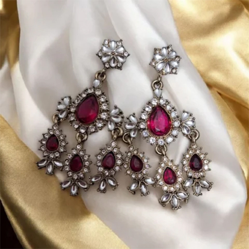 Avantika Hot Pink Kundan Earrings