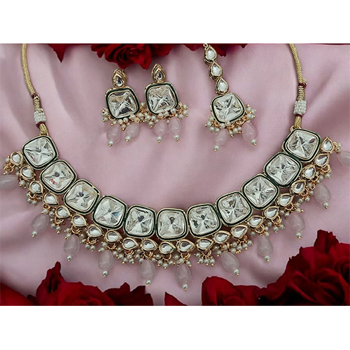 Aahana Polki Kundan Pink Pearl Necklace Set - Color: Different Available