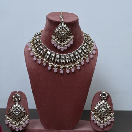 Chandrika Pink And White Necklace Set - Gender: Women