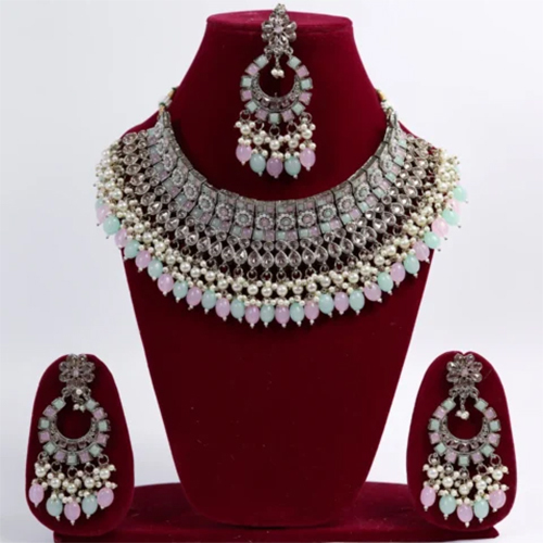 Evanna Mint Green And Baby Pink Pearls Necklace Set - Gender: Women