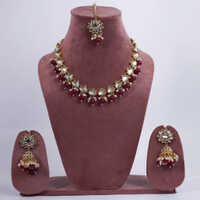 Kanika Pearl Gold Kundan Ruby Necklace Set - Color: Red