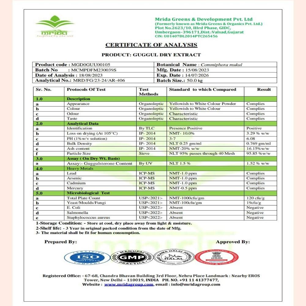 Guggul Gum Extract - Ph Level: 4-7