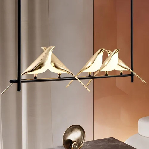 Swing And Sing Optimistic Birds Glass Chandelier - Color: Golden