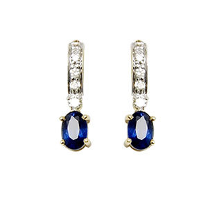 Small 6X4 Oval Sapphire And Diamonds Drop Earring In White Gold Gender: Women'S