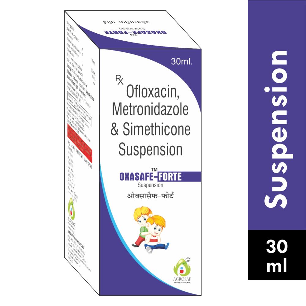 OXASAFE  FORTE SUSPENSION - Ofloxacin(50mg),metronidazole(120mg) & Simethicon(10mg) Suspension