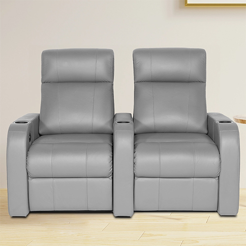 2 सीटर हल्के ग्रे होम थिएटर रेक्लाइनर सीट
