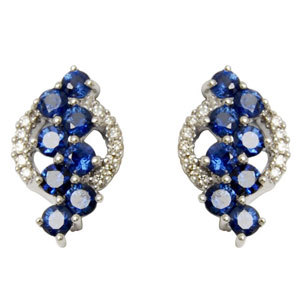 Sapphire Earring Set - 18K & 14K Gold, 1.62 cts Round Blue Sapphire, VS Diamond Accents | Customizable Designs, Gift or Party Occasion
