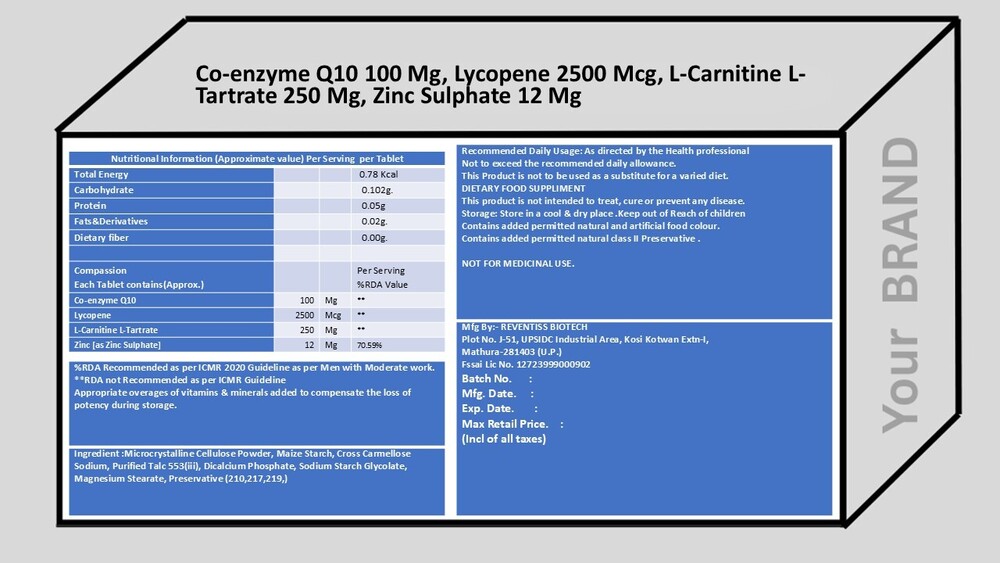 Co-enzyme Q10 , Lycopene, L-Carnitine L-Tartrate, Zinc Sulphate.