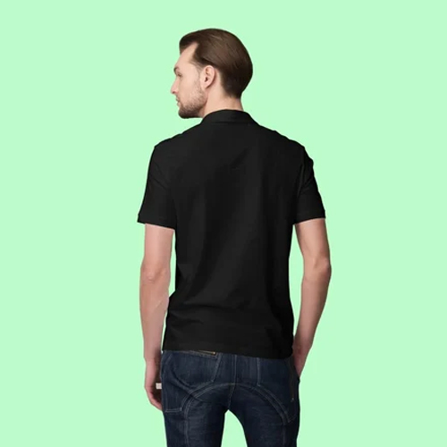 Men Cotton Black Polo Neck T Shirt