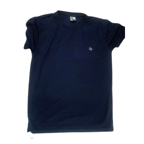 Men Plain Round Neck Sports T Shirt - Color: Navy Blue