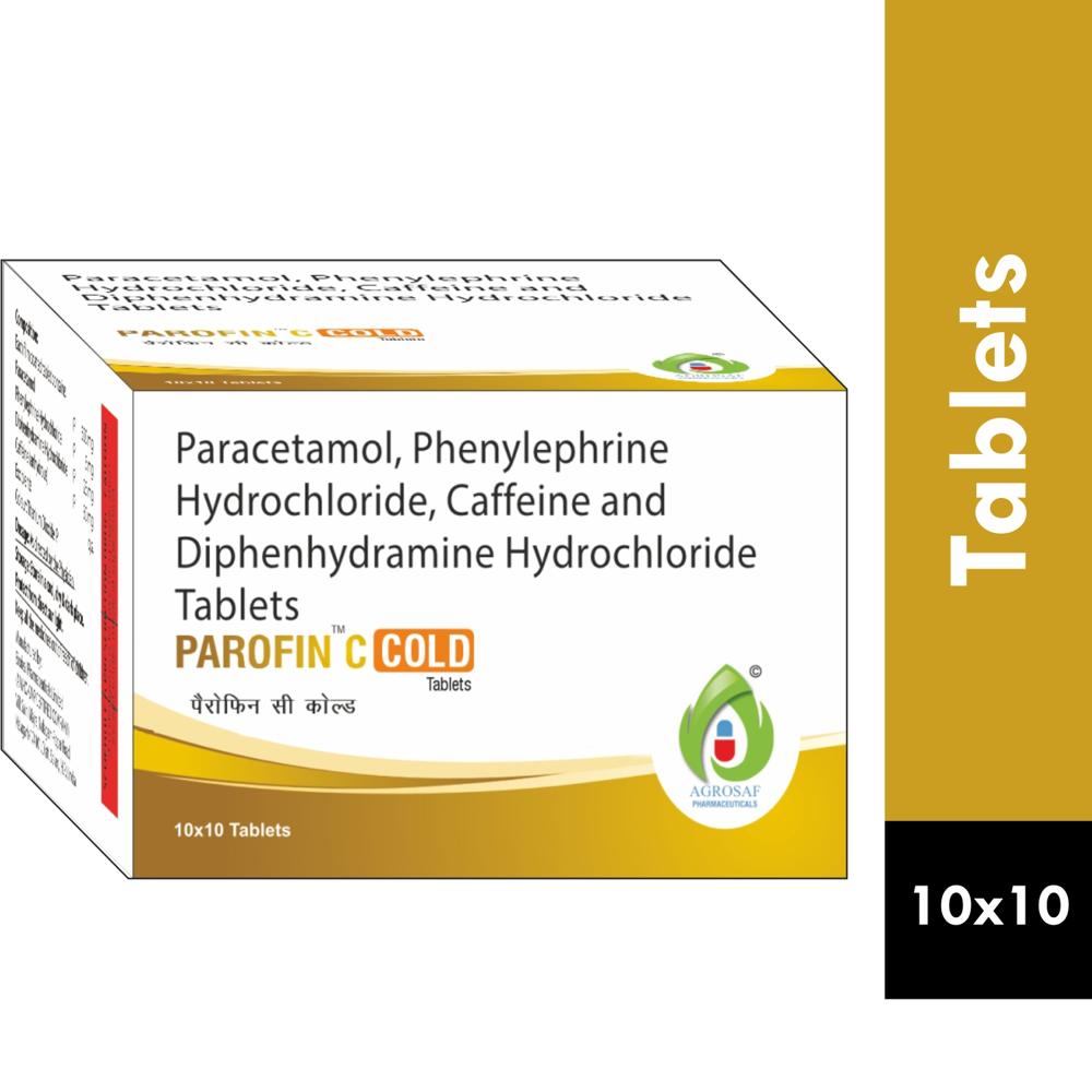PAROFIN C COLD TABLET - Paracetamol 500mg+phenylepherine Hydrochloride 5mg+caffeine 30mg & Diphenhydramine Hydrochloride 25mg Tablet
