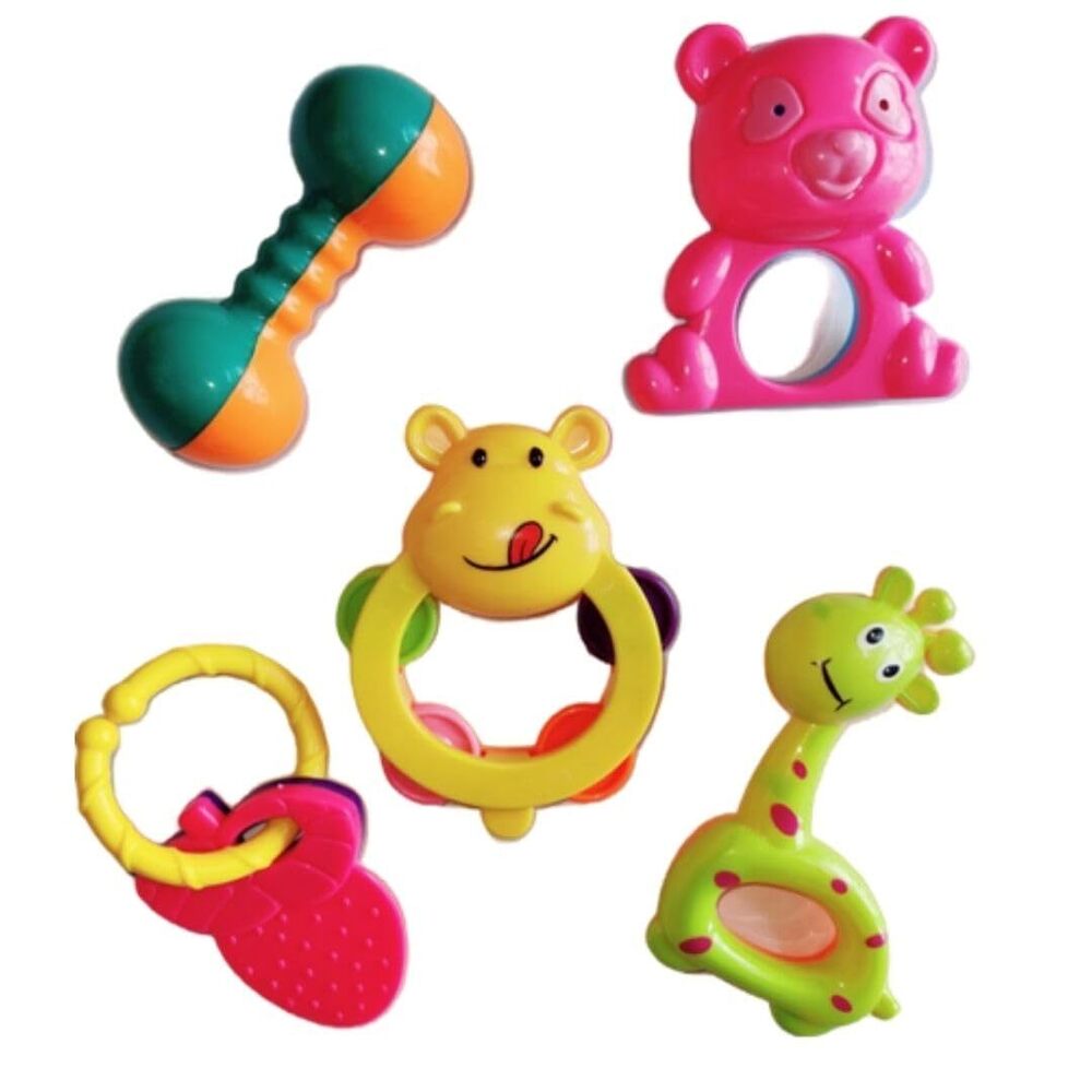 Rattle Toy Set For 0-6 Month Old Babies, Perfect First Gift For Babies, Set Of 5 Colourful Attractive Non-Toxic Plastic Rattle