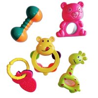 Rattle Toy Set For 0-6 Month Old Babies, Perfect First Gift For Babies, Set Of 5 Colourful Attractive Non-Toxic Plastic Rattle
