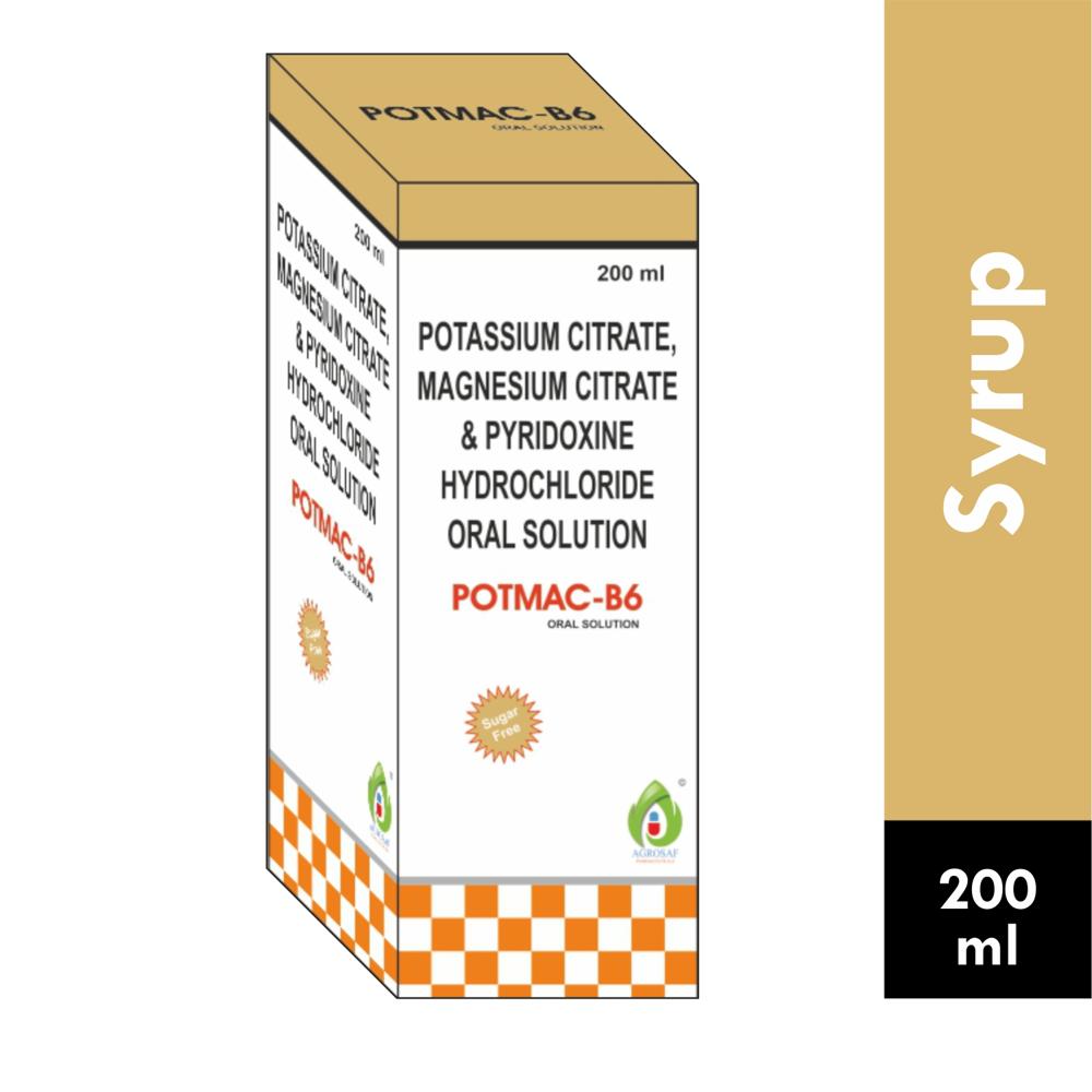 POTMAC B6 ORAL SOLUTION - Potassium Citrate 1100MG , Magnesium Citrate 375MG, Pyridoxine HCL 20MG
