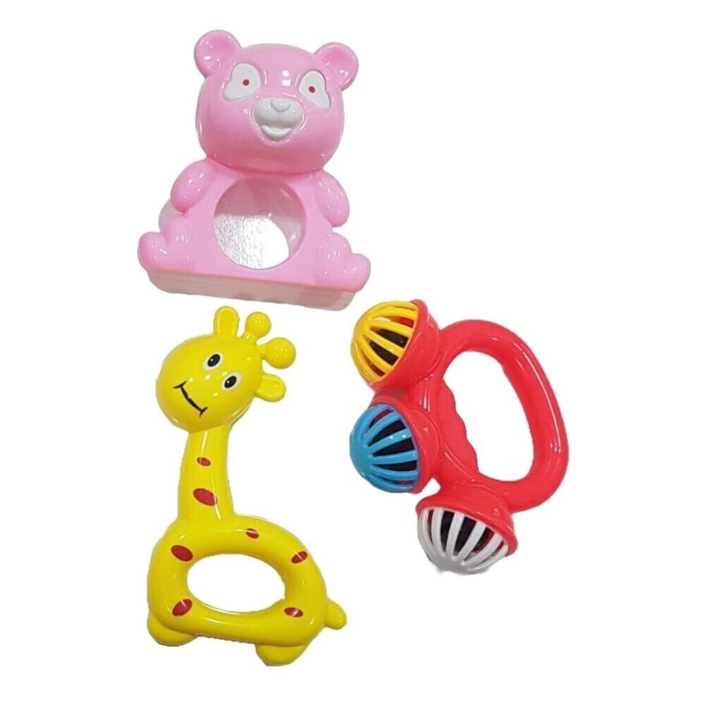 Rattle Toy Set For 0-6 Month Old Babies Perfect First Gift For Babies Set Of 3 Colourful Attractive Non-Toxic Plastic Rattle - Color: Multicolor