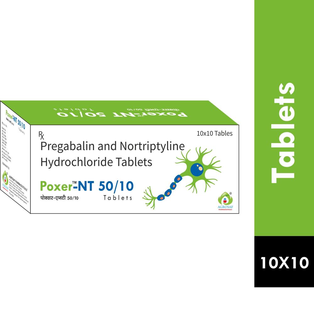 POXER NT 50/10 TABLETS - Each Film Coated Tablet Contains : Pregablin Ip 50 Mg , Nortriptyline Hydrochloride Ip Eq. To Nortriptyline 10 Mg , Excipients Q.s.