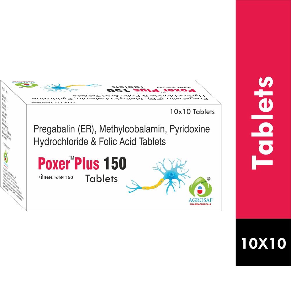 POXER PLUS 150 TABLETS - Pregabalin 150mg + Methylcobalamin 1500mcg + Pryidoxine Hydrochloride 20mg + Folic Acid 5mg