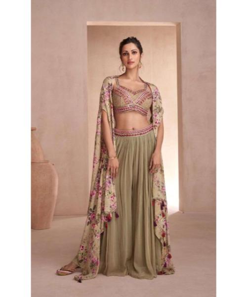 Embroidered Short Top Lehenga Set - Occasion: Wedding