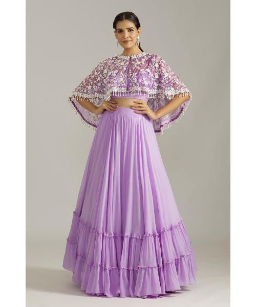 Embroidered Short Top Lehenga Set - Occasion: Wedding