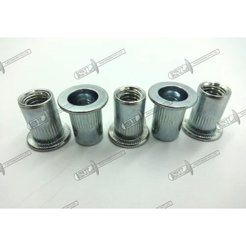 Open Type Blind Rivet Nut - Flat Head, Round Body with Groove (Steel)