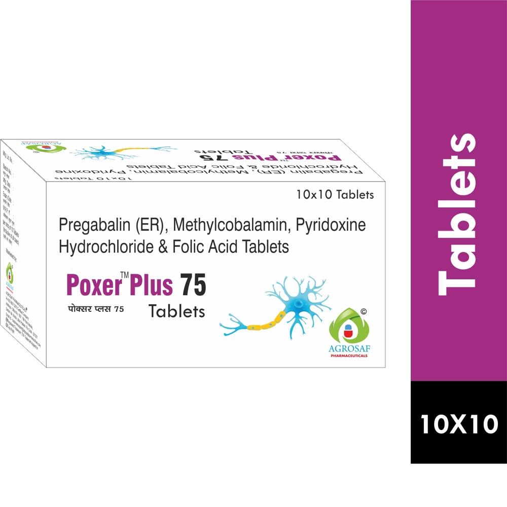 POXER PLUS 75 TABLETS - Pregabalin 75mg + Methylcobalamin 1500mcg + Pyridoxine Hydrochlofide 20mg + Folic Acid