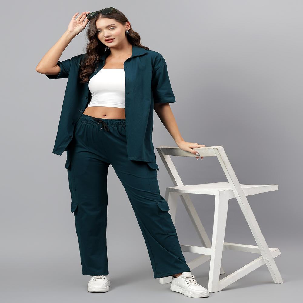 Women Code Set Shirt With Cargo Pajyama - Color: Blue