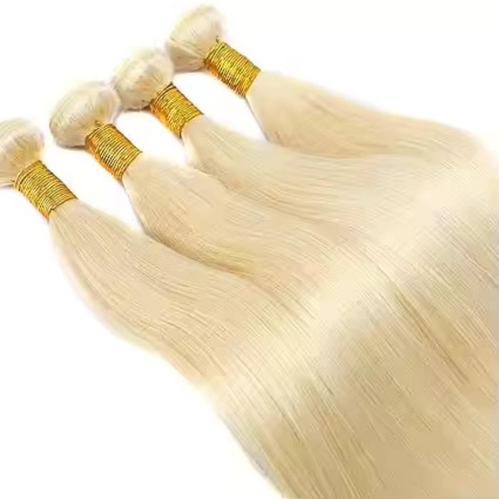 #613 Blonde Bone Straight Remy Human Hair Sew in Weave Weft Bundles