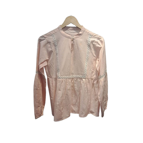 Ladies Pink Long Sleeve Lace Top - Design: Trendy