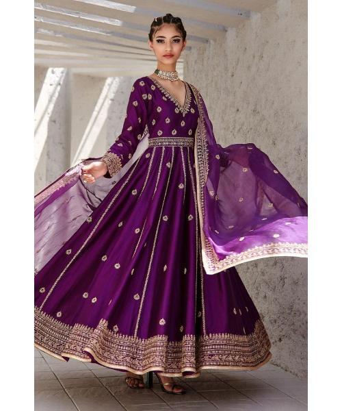 Woven Floral V Neck Heer Anarkali Set