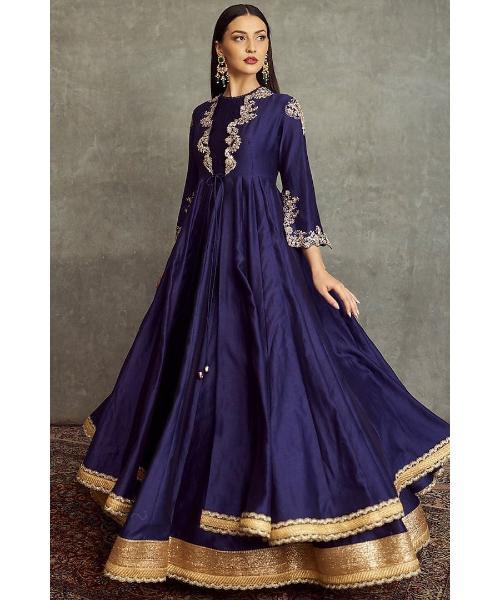 Woven Floral V Neck Heer Anarkali Set