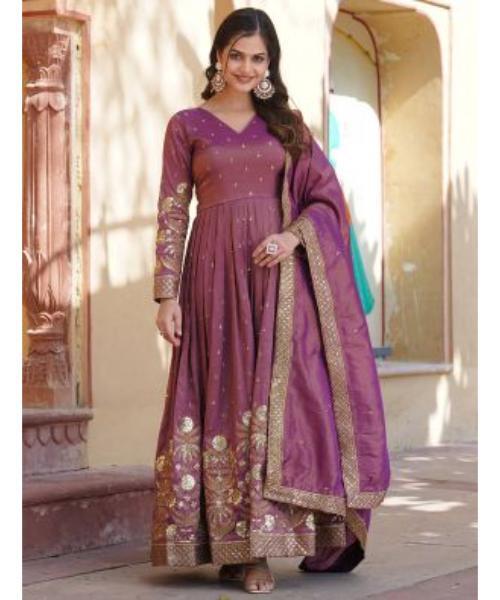 Georgette Sequined Anarkali Gown with Dupatta