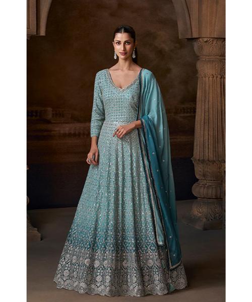 Designer Heavy Embroidered Pure Georgette Wedding Anarkali Gown