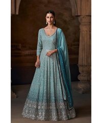 Designer Heavy Embroidered Pure Georgette Wedding Anarkali Gown