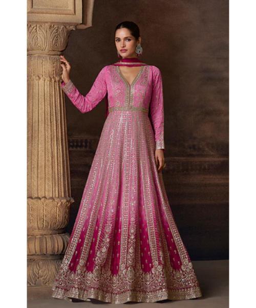 Designer Heavy Embroidered Pure Georgette Wedding Anarkali Gown