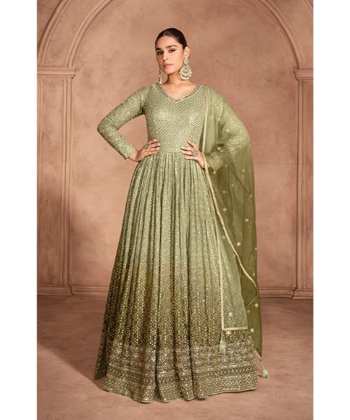 Designer Heavy Embroidered Pure Georgette Wedding Anarkali Gown