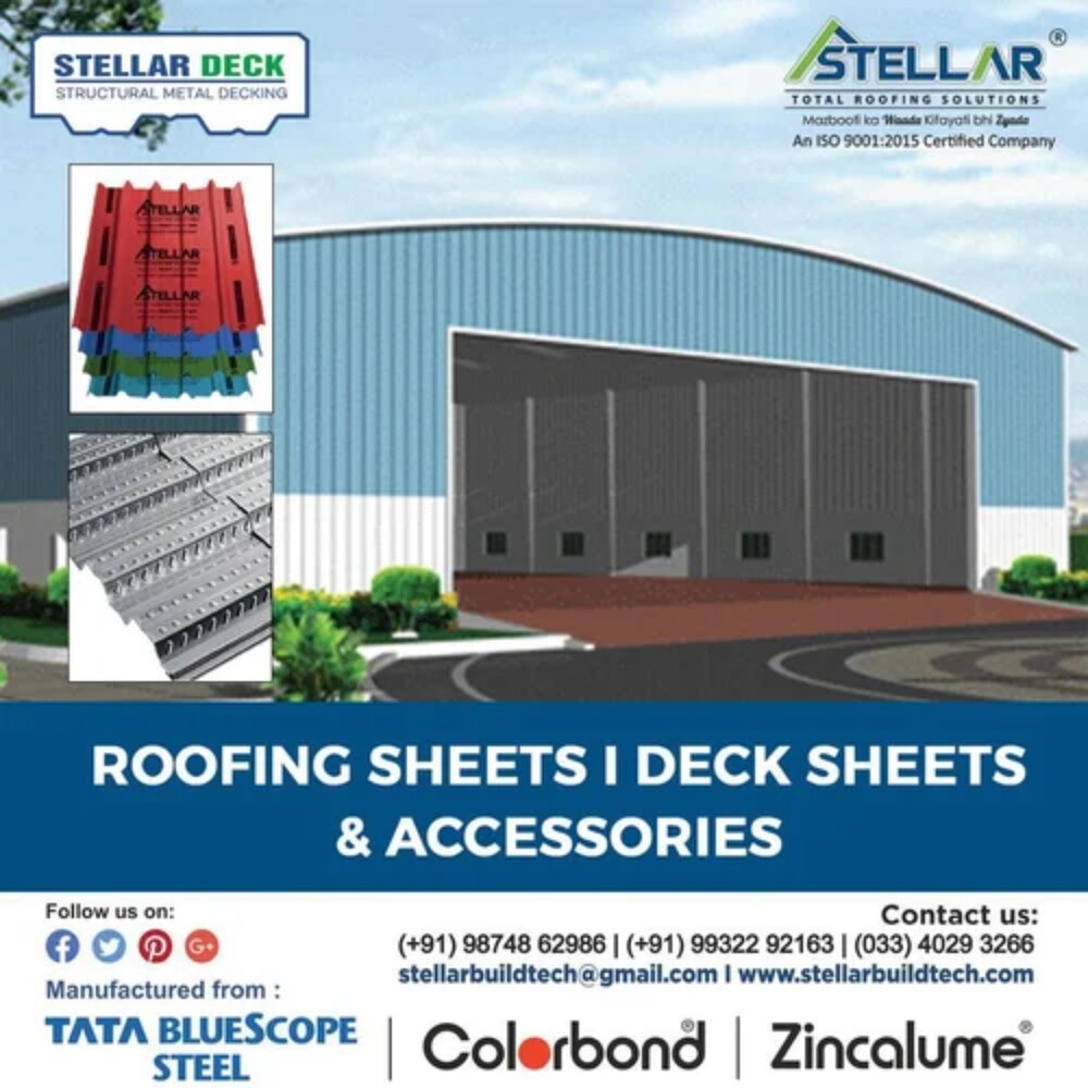 Colour Coated Roofing Sheet - Steel, 10 Ft X 3.5 Ft, Blue, 0.50 Mm Thickness | Plain Pattern, Custom Shape, Colour Steel Plate