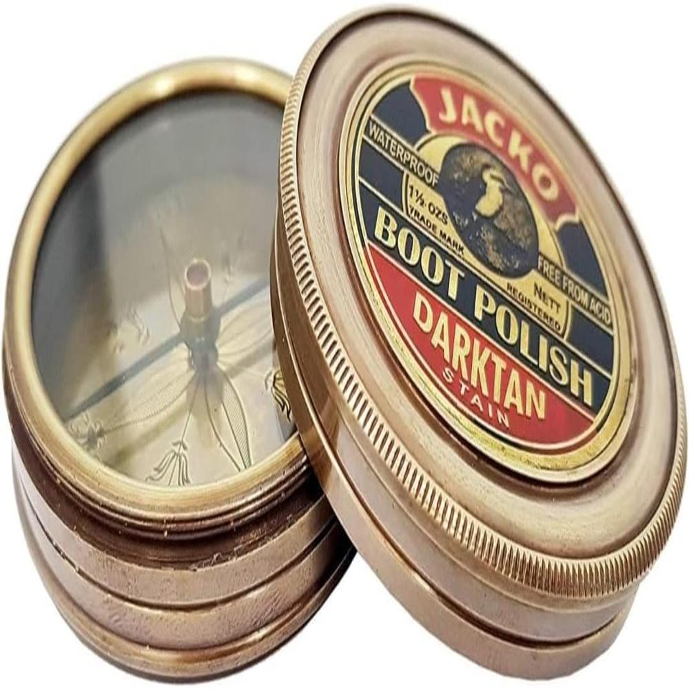 Nautical Brass Compass Jacko Boot Polish Darktan Stain Compass - Color: Brown Antique