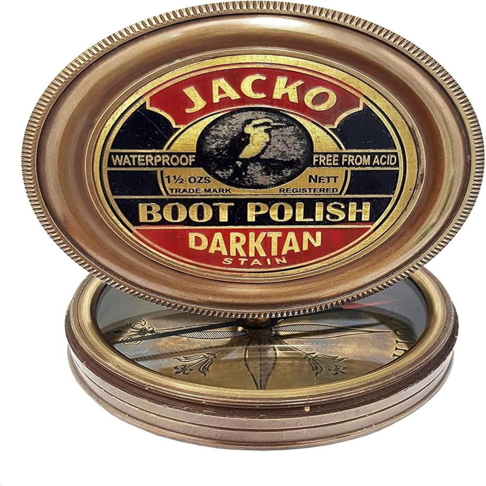 Nautical Brass Compass Jacko Boot Polish Darktan Stain Compass - Color: Brown Antique