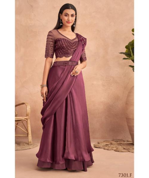 Fancy Partywear Embroidery Work Ready To Wear Saree With Unstitched Blouse