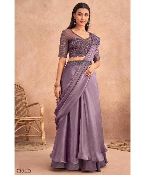Fancy Partywear Embroidery Work Ready To Wear Saree With Unstitched Blouse
